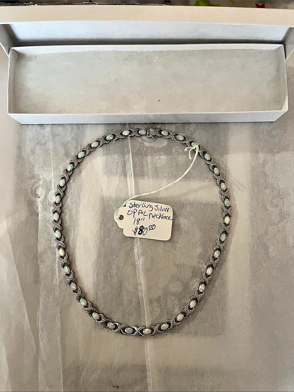 Green Stone Silver-Tone Necklace